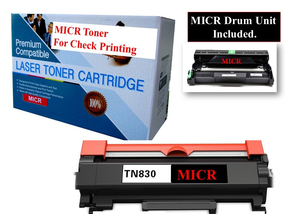 Brother TN830 TN-830 MICR Toner Cartridge an MICR Drum for Check Printing. For HL-L2400D HL-L2460DW HL-L2405W HL-L2465DW HL-L2480DW DCP-L2640DW MFC-L2820DW XL MFC-L2820DW Printers. Standard Yield 1.2K