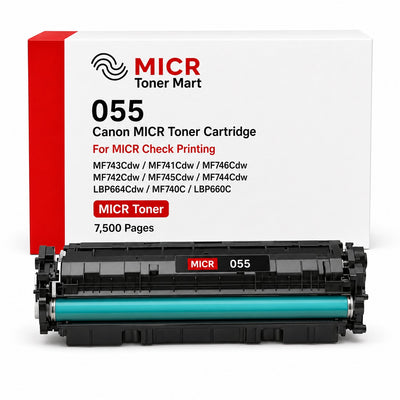 Canon 055 055H MICR Toner for Check Printing. ImageCLASS MF743Cdw MF741Cdw MF746Cdw MF742Cdw MF745Cdw MF744Cdw LBP664Cdw MF740C LBP660C Printers.  High Capacity 7,500 pages.