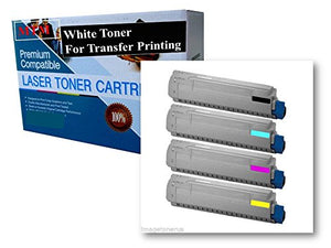Okidata 44844512 Compatible (All 4 Colors to White) 10K Capacity White Laser Toner Cartridge for Heat Transfer Printing